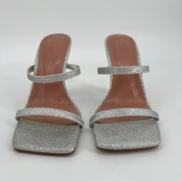ASOS Glitter Slide Sandals Womens 8 Silver Strappy High Heels Square Open Toe - Picture 2 of 11